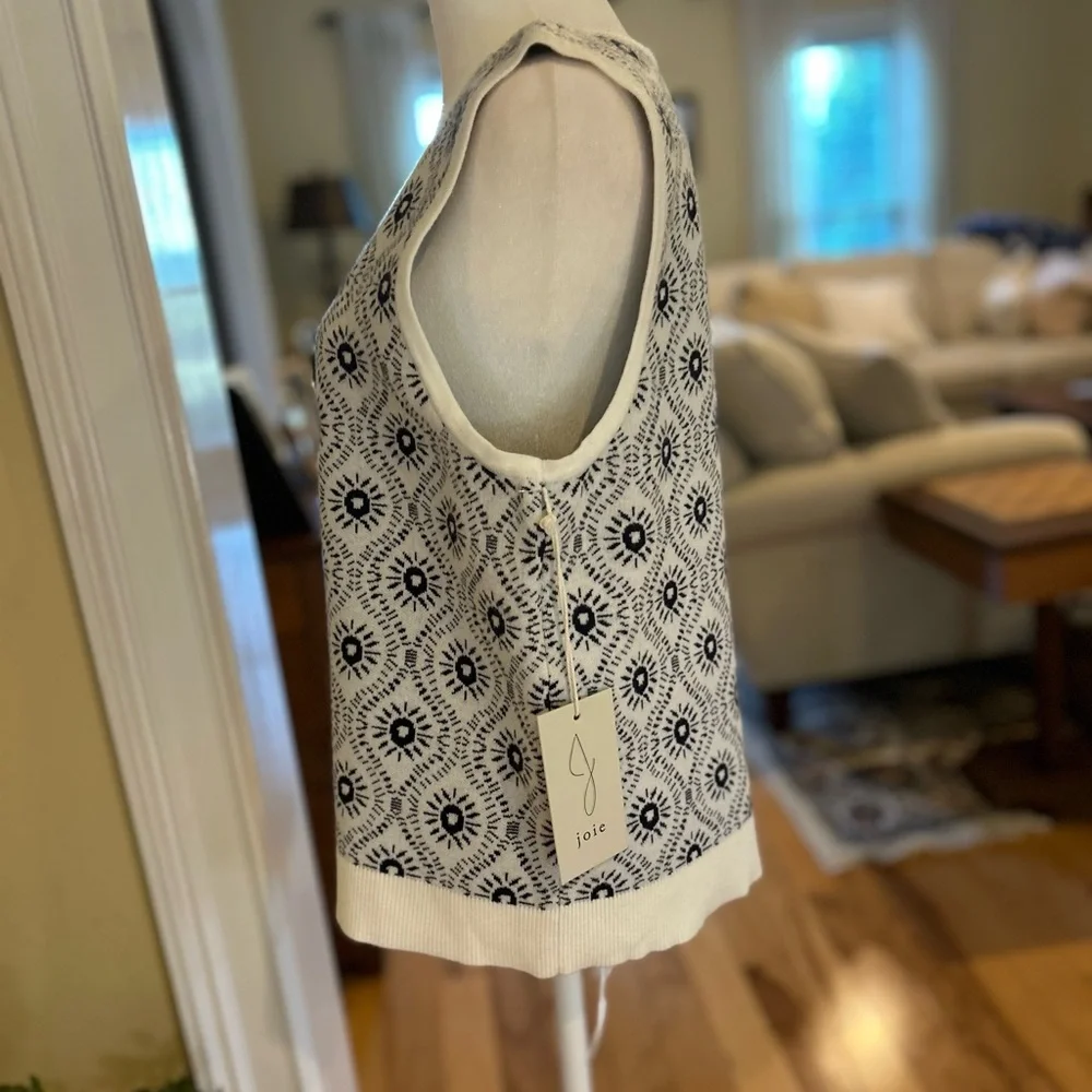 NWT Joie Black & White Patterned Soft Knit Tank Top Sweater